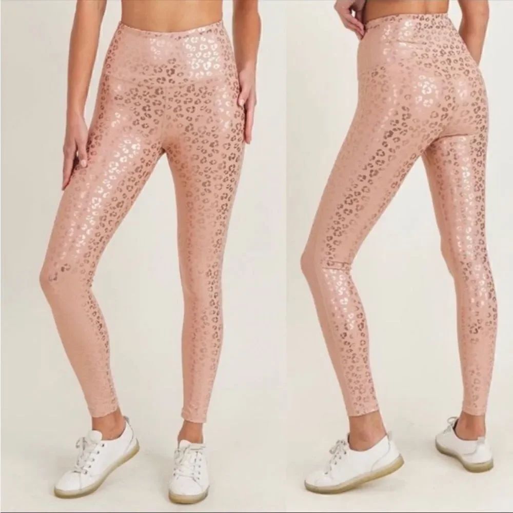 IVL Collective leggings leopard foil print blush pink size 8 NWT